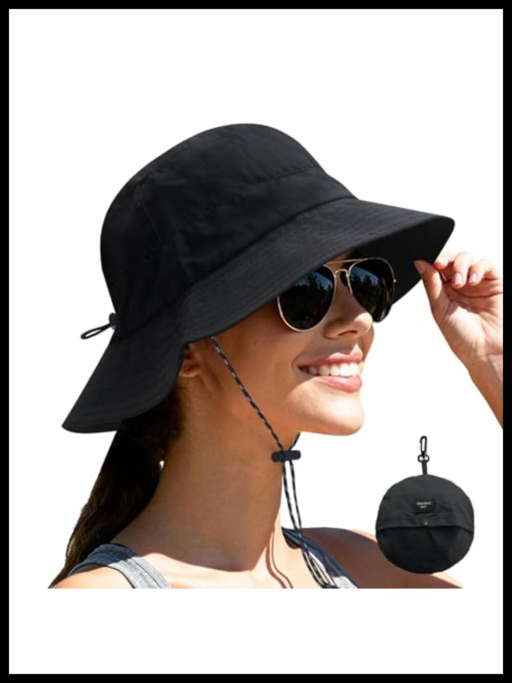 Packable Waterproof Sun Bucket Hat Adjustable Chin Strap Outdoor